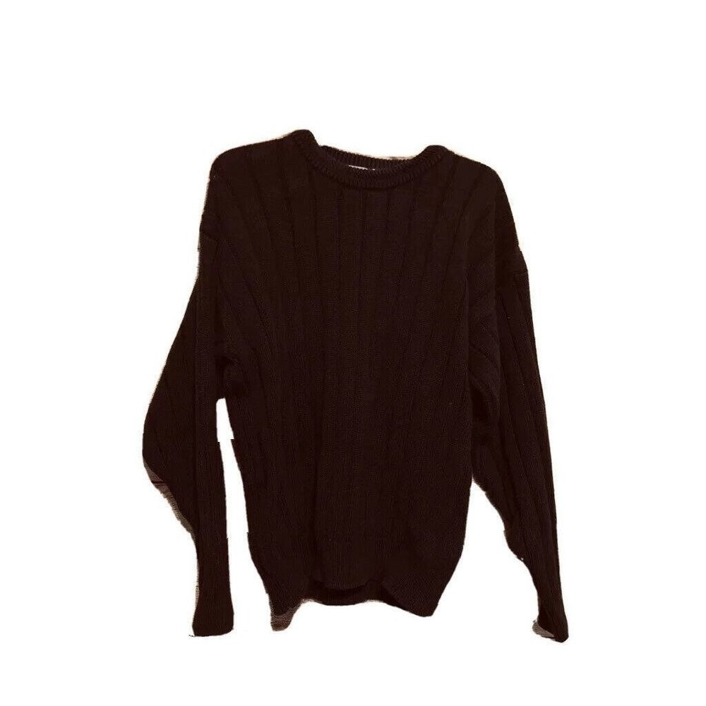 Cape Isle Knitters Mens Navy Blue 100% Cotton Ribbed Crewneck Sweater Medium
